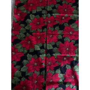 Fabric Cotton Christmas Holiday Poinsettia Floral Black Red